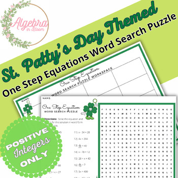 Preview of St. Patrick's Day Math Word Search Puzzle // One Step Equations (Positives Only)