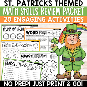 Preview of St. Patrick's Day Math Worksheets & Activities / NO PREP Math Review Packet