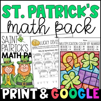 Preview of St. Patrick's Day Math Worksheets - March Math Practice with GOOGLE Slides