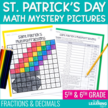 Preview of St. Patrick's Day Math Activities Mystery Picture Worksheets | Fractions