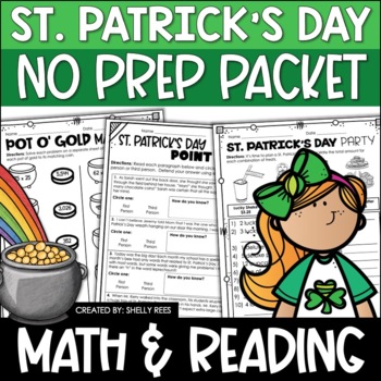 Preview of St. Patrick's Day Math Worksheets Reading Activities Word Search & Coloring Page