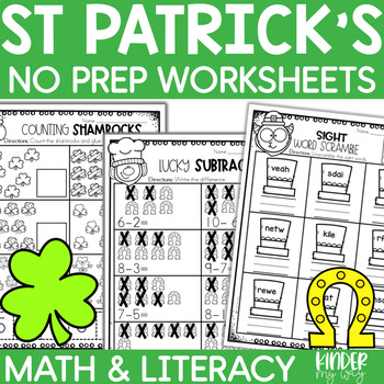 Preview of St. Patrick's Day Math Worksheets Reading Activities for Kindergarten