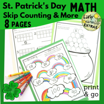 Preview of St. Patrick's Day Math Worksheets Skip Counting Ten Frames Biggest Number