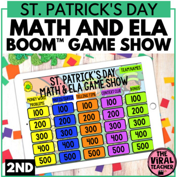 Preview of St. Patrick's Day Math and ELA Review Game Show Activity for 2nd Grade