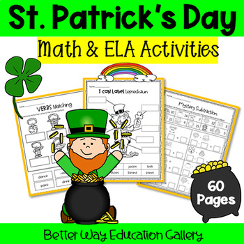 Preview of St. Patrick’s Day Math and ELA Worksheets and Activities Kindergarten Grade 1