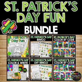 Preview of St. Patrick's Day Math and Literacy Activities BUNDLE | Bingo | Color by Number