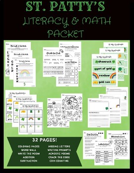 Preview of St. Patrick's Day Math and Literacy Bundle! 32 pages!