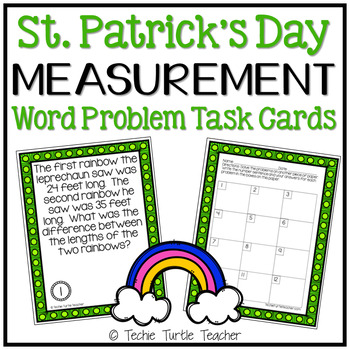 Preview of St. Patrick's Day Math Activity Measurement Word Problem Task Cards 2nd Grade