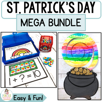 Preview of St Patricks Day Mega Bundle, Bulletin Board Crafts, Writing, Task Cards, & Math