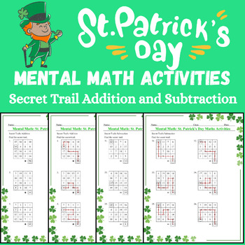 Preview of St. Patrick's Day Mental Math Activities Fun Secret Trails Addition, Subtraction