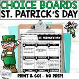 St. Patrick's Day Menus - Choice Boards and Activities- 3r