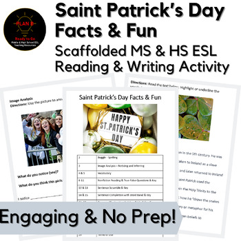 Preview of St. Patrick's Day Middle & High School ESL No Prep Read & Write Sub Activity