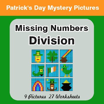 St. Patrick's Day: Missing Numbers Division - Color-By-Number Math Mystery Pictures