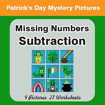 St. Patrick's Day Missing Numbers Subtraction - Color-By-Number Math Mystery Pictures