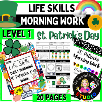 Preview of St. Patrick's Day Morning Work, Daily Warm Ups Special Education Life Skills L1