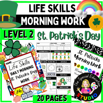 Preview of St. Patrick's Day Morning Work, Daily Warm Ups Special Education Life Skills L2