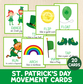 Preview of St. Patrick's Day Movement Cards, Brain Breaks, Gross Motor Skills, Action Cards
