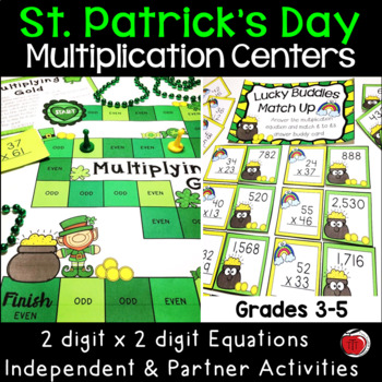 Preview of St. Patrick's Day Multi-Digit Multiplication Math Centers