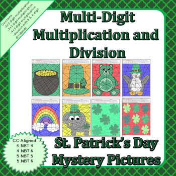 Preview of St. Patrick's Day Multi-Digit Multiplication and Division Worksheets