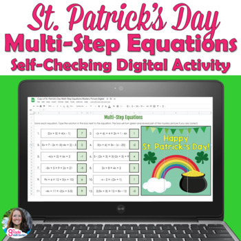 Preview of St. Patrick's Day Multi-Step Equations Self-Checking Digital Activity