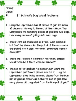 Preview of St. Patrick's Day Multiple step word problems