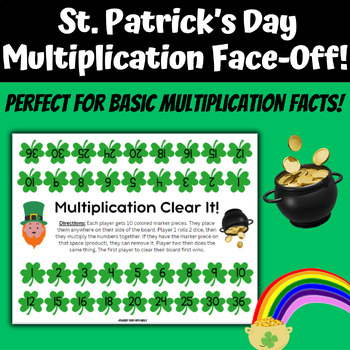 Preview of St. Patrick's Day Multiplication Clear It | Leprechaun Multiplication Game|