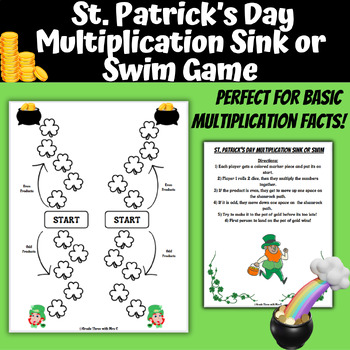 Preview of St. Patrick's Day Multiplication Facts Game |Sink or Swim |Multiplication Center
