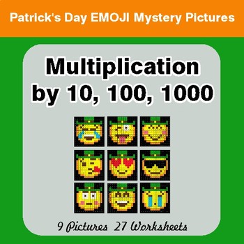 St Patrick's Day: Multiplication by 10, 100, 1000 - Color By Number Math