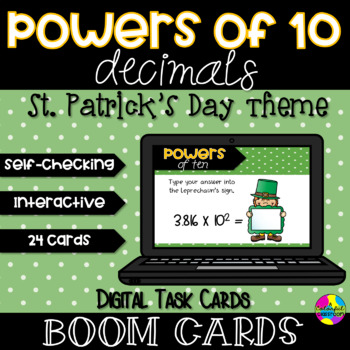 Preview of St. Patrick's Day Multiply and Divide Decimals by Powers of 10 Boom Cards™