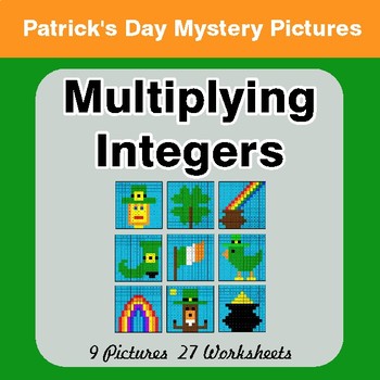 St Patrick's Day: Multiplying Integers - Color-By-Number Math Mystery Pictures
