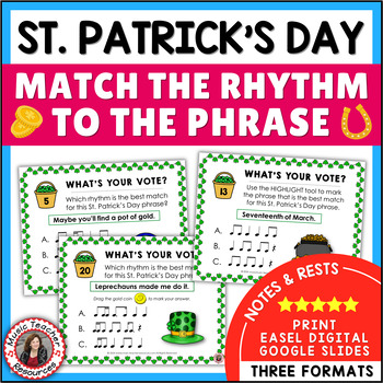 Preview of St. Patrick's Day Music Activities - Rhythm Worksheets and Task Cards