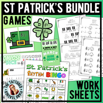 Preview of St. Patrick's Day Music Activities & Worksheets BIG Bundle Games, Puzzles, Bingo