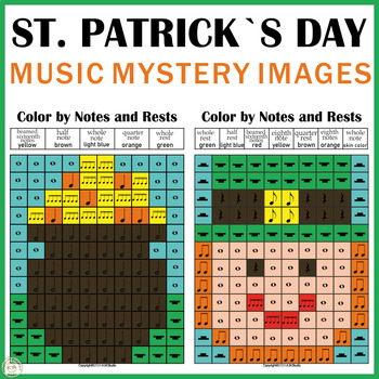 Preview of St. Patrick`s Day Music Color by Note Mystery Pictures | Music Theory Activity