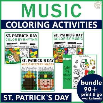 Preview of St. Patrick`s Day Music Coloring Activities Bundle | Music Color-by-Note
