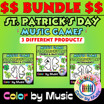 Preview of St. Patrick's Day Music Game Bundle | Elementary Music Centers