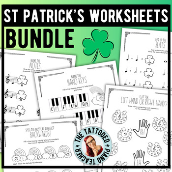 Preview of St. Patrick's Day Music Worksheets BUNDLE | Beginner Piano Worksheets