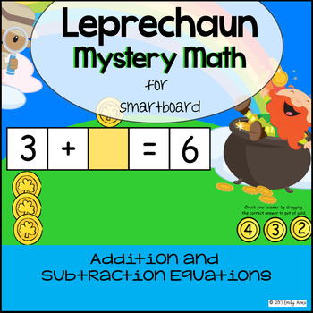 Preview of St. Patrick's Day Math:  Addition and Subtraction Equations for SMARTboard