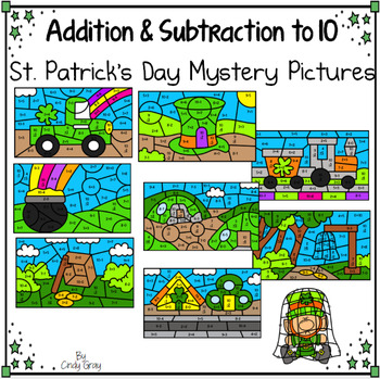 Preview of St. Patrick's Day Mystery Picture BUNDLE ~ Addition and Subtraction Within 10