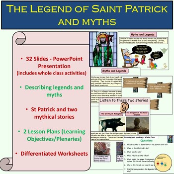 Preview of St Patrick's Day Myths and Legends, Worksheets, PowerPoint, Lesson Plans, ELA