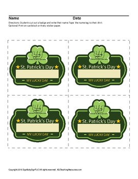 Preview of St. Patrick's Day Name Tag, ASL Sign Language