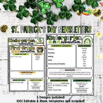 Preview of St. Patrick's Day Newsletter Templates *EDITABLE* Google Slides and PPT
