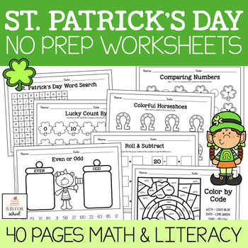 Preview of St. Patrick's Day No Prep Packet {1st Grade Math & Literacy}