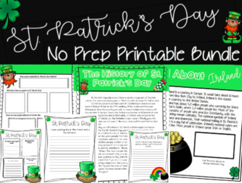 Preview of St. Patrick's Day March No Prep Printable History, Activities, Writing Prompts