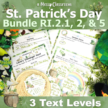 Preview of St. Patrick's Day Nonfiction Leveled Reading Unit Bundle RI2.1 RI.2.2 & RI.2.5