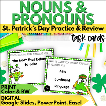 Preview of St. Patrick's Day Nouns & Pronouns Task Cards - March Grammar Practice & Review