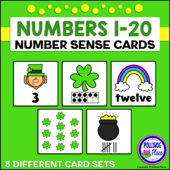 Preview of St. Patrick's Day Number Cards 1-20 with Ten Frames and Tally Marks