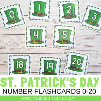 Preview of St Patrick's Day Number Flashcards 0-20 - toddler Preschool Math Center activity
