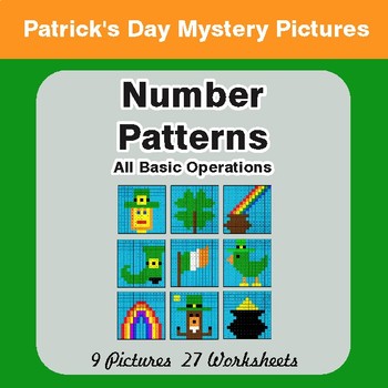 St. Patrick's Day: Number Patterns: Misc Operations - Math Mystery Pictures