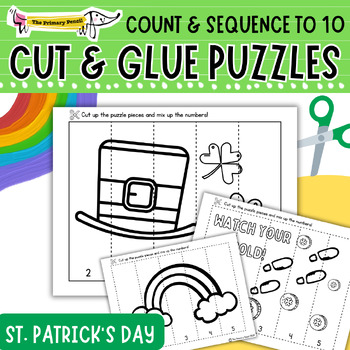 Preview of St. Patrick's Day Number Puzzle Math Center | Cut & Glue Counting 5-10