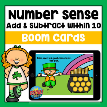 Preview of St. Patrick's Day Number Sense Add & Subtract Within 10 Digital Boom Cards